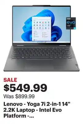 Best Buy Lenovo - Yoga 7i 2-in-1 14 2.2K Laptop - Intel Evo Platform - Intel Core i5-1335U with 16GB Memory - 512GB SSD - Storm Grey offer