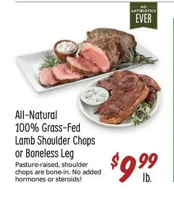 Sprouts Farmers Market All-Natural 100% Grass-Fed Lamb Shoulder Chops or Boneless Leg offer