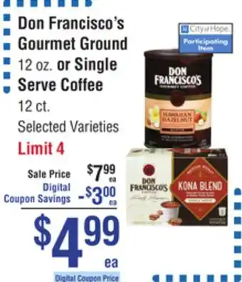 Smart & Final Don Francisco's Gourmet Ground or Single Serve Coffee offer