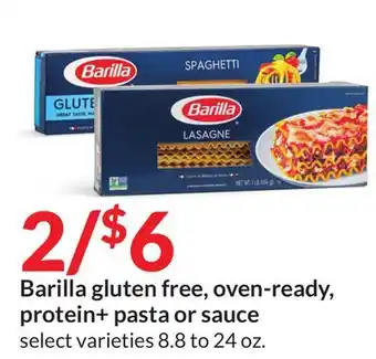 Hy-Vee Barilla gluten free, oven-ready, protein + pasta or sauce offer