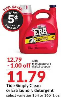 Hy-Vee Tide Simply Clean or Era laundry detergent offer