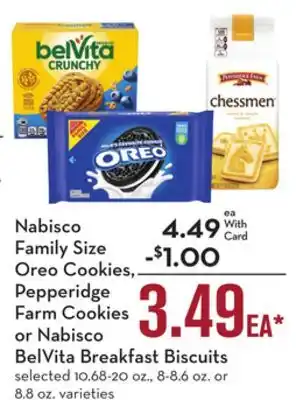 Mariano's Nabisco Family Size Oreo Cookies, Pepperidge Farm Cookies or Nabisco BelVita Breakfast Biscuits offer