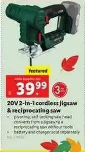 Lidl 20v 2-in-1 Cordless Jigsaw & Reciprocating Saw offer