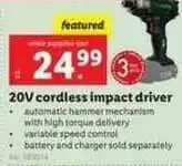 Lidl 20v Cordless Impact Driver offer