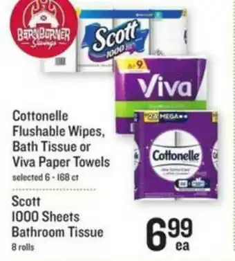 Lowes Foods Cottonelle Flushable Wipes, Bath Tissue Or Viva Paper Towels, Scott 1000 Sheets Bathroom Tissue offer