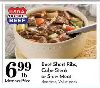 Pavilions Beef Short Ribs, Cube Steak Or Stew Meat offer