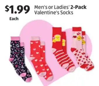 Aldi Men's or Ladies' 2-Pack Valentine's Socks offer