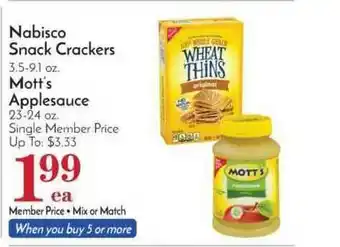 Pavilions Nabisco Snack Cracker, Mott's Applesauce offer