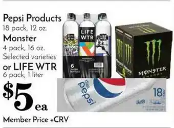 Pavilions Pepsi Products, Monster Or Life Wtr offer