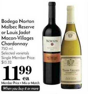 Pavilions Bodega Norton Malbec Reserve Or Louis Jadot Macon-Villages Chardonnay offer