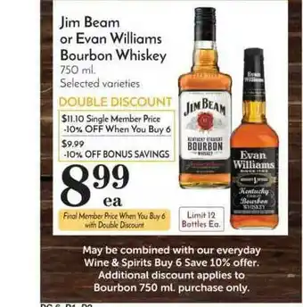 Pavilions Jim Bean Or Evan Williams Bourbon Whiskey offer