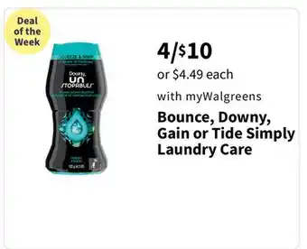 Walgreens Bounce, Downy, Gain or Tide Simply Laundry Care offer