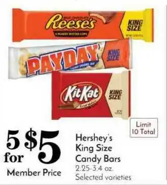 Pavilions Hershey's King Size Candy Bars offer