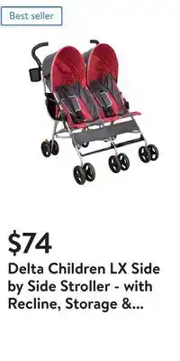 Walmart Delta Children LX Side by Side Stroller - with Recline, Storage & Compact Fold, Grey offer