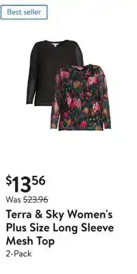 Walmart Terra & Sky Women's Plus Size Long Sleeve Mesh Top offer