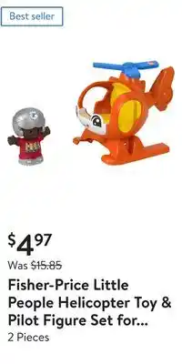 Walmart Fisher-Price Little People Helicopter Toy & Pilot Figure Set for Toddlers offer