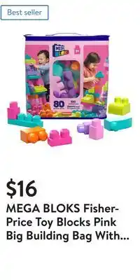 Walmart MEGA BLOKS Fisher-Price Toy Blocks Pink Big Building Bag With Storage (80 Pieces) For Toddler offer