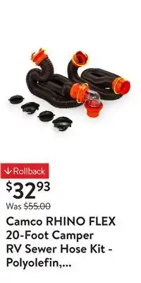 Walmart Camco RHINO FLEX 20-Foot Camper RV Sewer Hose Kit - Polyolefin, Black and Orange (39744) offer