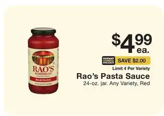 Fairway Store Market Rao's Pasta Sauce offer