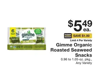 Fairway Store Market Gimme Organic Roasted Seaweed Snacks offer