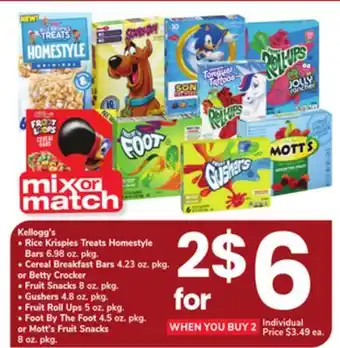 ACME Kellogg's Rice Krispies Treats Homestyle Bars 6.98 oz. pkg. Cereal Breakfast Bars 4.23 oz. pkg. or Betty Crocker Fruit Snacks offer