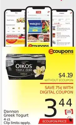 Weis Markets Dannon Greek Yogurt offer