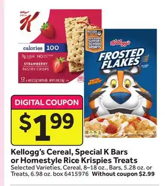 Stop&Shop Kellogg's Cereal, Special K Bars or Homestyle Rice Krispies Treats offer