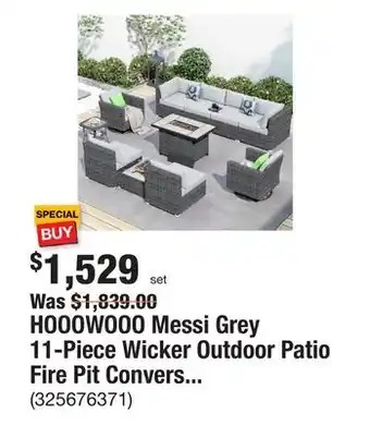 The Home Depot HOOOWOOO Messi Grey 11-Piece Wicker Outdoor Patio Fire Pit Conversation Sofa Set with Swivel Rocking Chairs and Grey Cushions offer