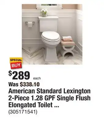 The Home Depot American Standard Lexington 2-Piece 1.28 GPF Single Flush Elongated Toilet in White offer