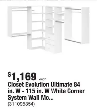 The Home Depot Closet Evolution Ultimate 84 in. W - 115 in. W White Corner System Wall Mount 18-Shelf Wood Closet System offer