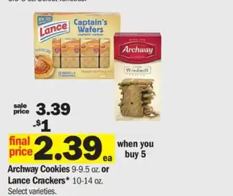 Meijer Archway Cookies 9-9.5 oz. or Lance Crackers* 10-14 oz offer