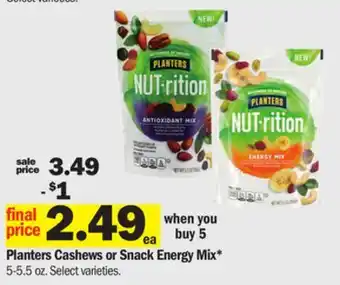 Meijer Planters Cashews or Snack Energy Mix offer