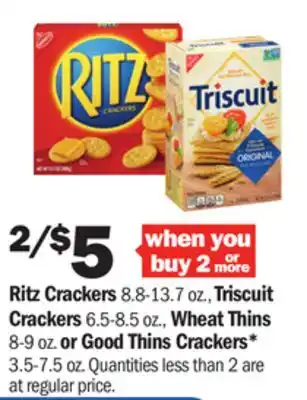 Meijer Ritz Crackers 8.8-13.7 oz., Triscuit Crackers 6.5-8.5 oz., Wheat Thins 8-9 oz. or Good Thins Crackers* 3.5-7.5 oz offer