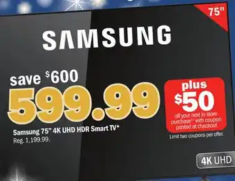 Meijer Samsung 75 4K UHD HDR Smart TV offer