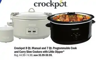 Meijer Crockpot 8 Qt. Manual and 7 Qt. Programmable Cook and Carry Slow Cookers with Little Dipper offer