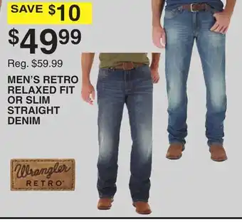 Dunham's Sports WRANGLER MEN'S RETRO RELAXED FIT OR SLIM STRAIGHT DENIM offer