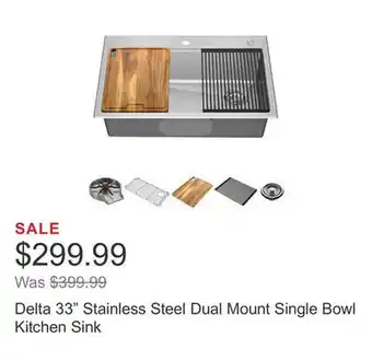 Costco Delta 33 Stainless Steel Dual Mount Single Bowl Kitchen Sink offer