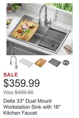 Costco Delta 33 Dual Mount Workstation Sink with 18 Kitchen Faucet offer
