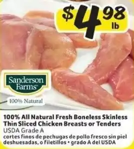 Fresco y Más 100% All Natural Fresh Boneless Skinless Thin Sliced Chicken Breasts or Tenders offer