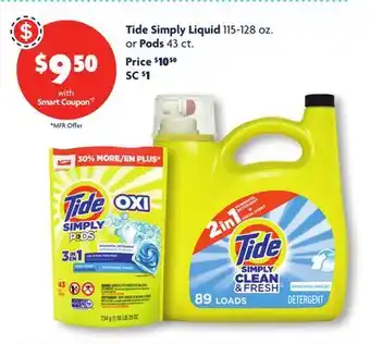 Family Dollar Tide Simply Liquid 115-128 oz. or Pods 43 ct offer
