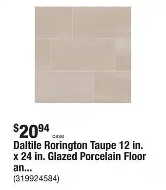 The Home Depot Daltile Rorington Taupe 12 in. x 24 in. Glazed Porcelain Floor and Wall Tile (17.6 sq. ft./Case) offer