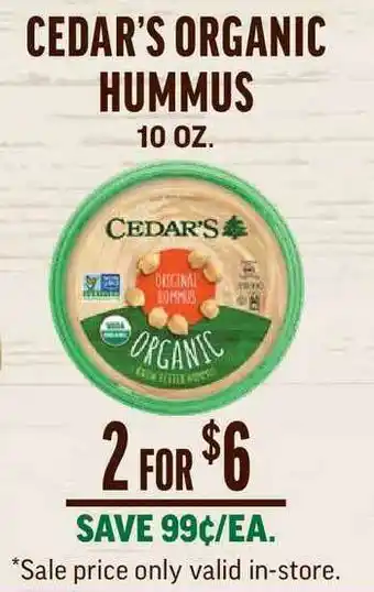 Central Market Cedar's Organic Hmmus offer