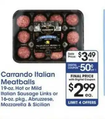 Price Rite Carrando Italian Meatballs offer