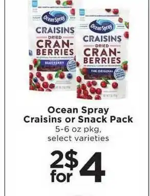 Ocean Spray Craisins Or Snack Pack