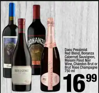 Super King Markets Daou Pessimist Red Blend, Bonanza Cabernet Sauvignon, Meiomi Pinot Noir Wine, Chandon Brut Or Brut Rose Champagne 750 Ml offer