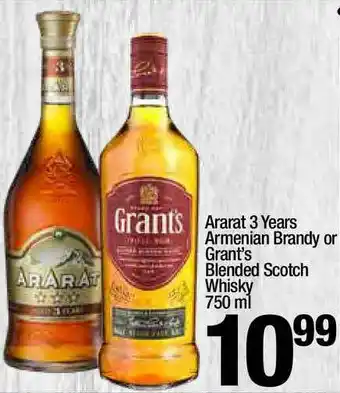 Super King Markets Ararat 3 Years Armenian Brandy Or Grant's Blended Scotch Whisky 750 Ml offer