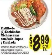 La Michoacana Platillo de (3)Enchiladas Michoacanas con Pollo, Papas y Ensalada offer