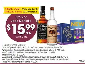 Ralphs Tito's or Jack Daniel's offer