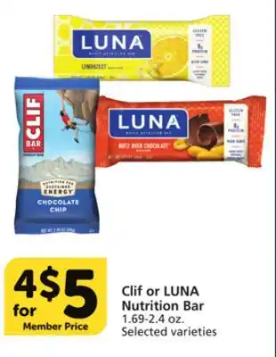 Albertsons Clif or LUNA Nutrition Bar offer