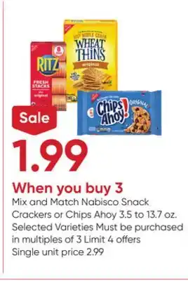 Stater Bros Nabisco Snack Crackers or Chips Ahoy offer
